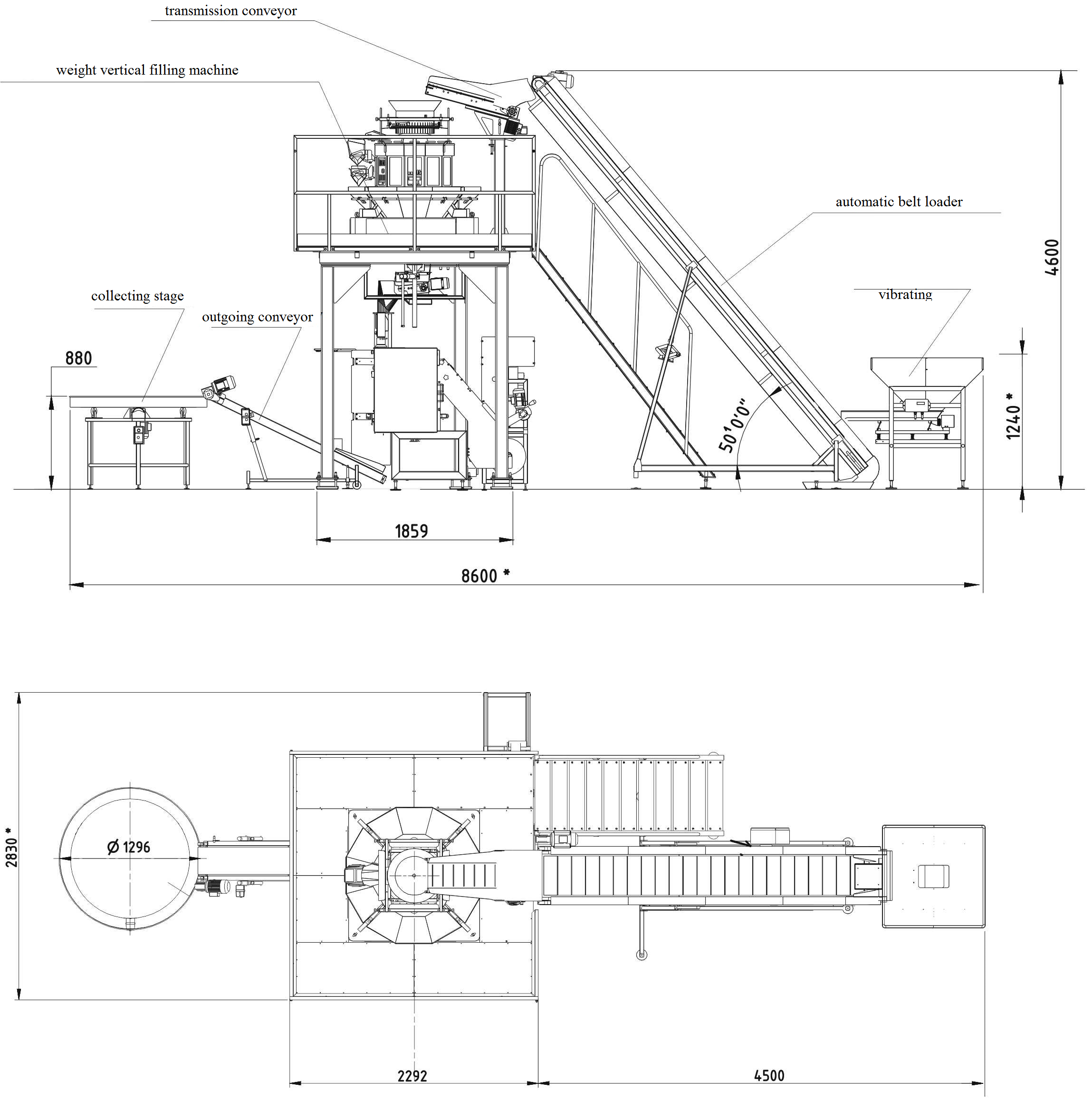 Filling and pacling line for corn sticks with multi-head